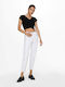 Only Women's Summer Crop Top Cotton Short Sleeve with V Neck Black