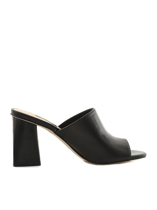 Nine West Yuna Le Chunky Heel Leather Mules Black