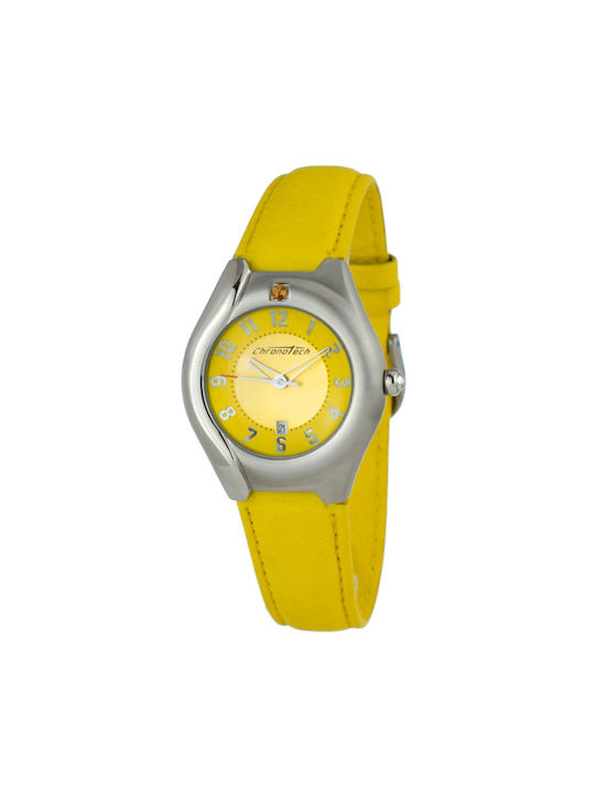 Chronotech Uhr mit Gelb Lederarmband