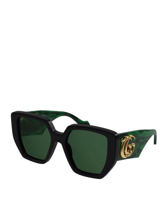 Gucci Damenträger Sonnenbrille mit Schwarzem Horn umrandetem Rahmen und Grünem Glas GG0956S