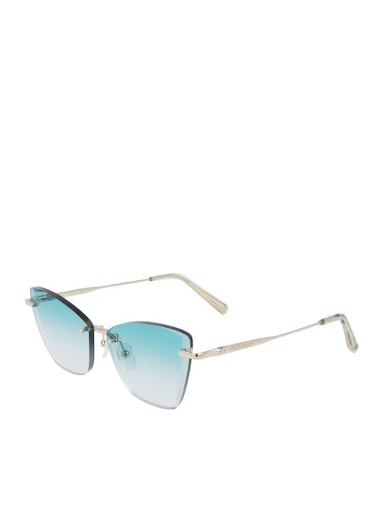 Longchamp Women's Sunglasses with Gold Metal Frame and Light Blue Gradient Lens LO141S 732