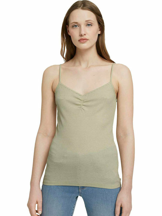 Tom Tailor Damen Sommer Bluse mit Trägern Gestreift Grün