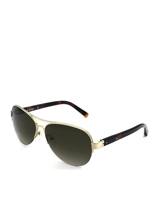 Bobbi Brown Angelina Sunglasses with Gold Metal Frame and Green Lens