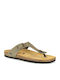 Plakton Leather Women's Flat Sandals Anatomic In Khaki Colour