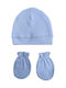 abo Kinder Mütze Set mit Handschuhe Stoff Hellblau für Neugeborene