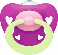 Nuk Orthodontic Pacifier Silicone Signature Night Hearts Fuchsia Night with Case for 6-18 months 1pcs