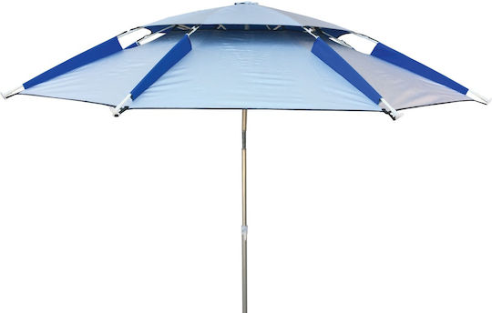 Solart Folding Aluminum Beach Umbrella Diameter 2.2m with UV Protection and Air Duct Light Blue