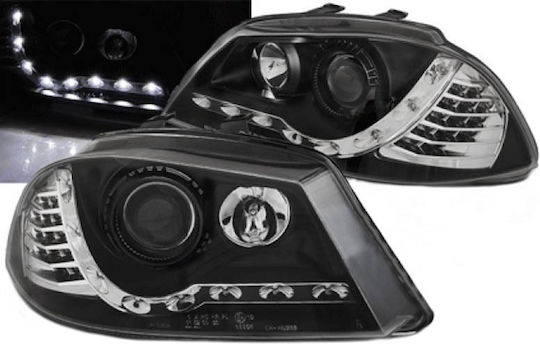 Tuning-Tec Front Lights LED Seat Ibiza 6L DRL & Led Turn Signal Black H1/H1 Junyan 02-08 2 Pieces