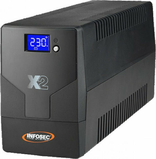 Infosec X2 LCD Touch 1250 UPS Line-Interactive 1250VA 600W with 4 Schuko Power Plugs