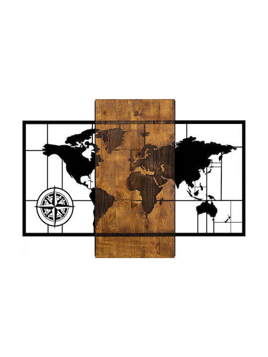 Freebox Διακοσμητικό Τοίχου από Ξύλο Παγκόσμιος Χάρτης 85x1.5x58cm