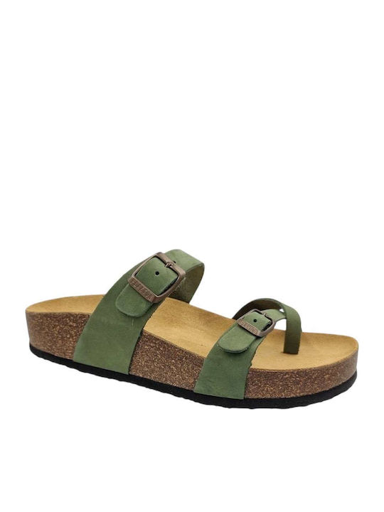 Leather Women's Flat Sandals Flatforms Olive