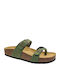 Leather Women's Flat Sandals Flatforms Olive