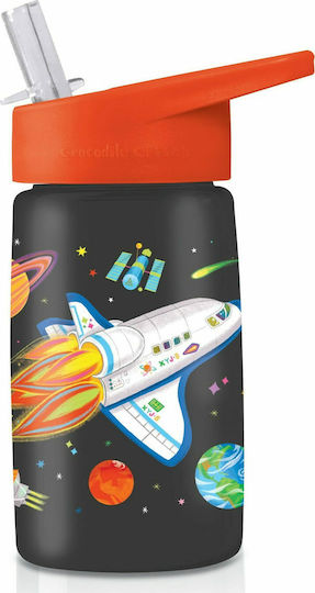 Crocodile Creek Space Kids Water Bottle Plastic with Straw Black 450ml