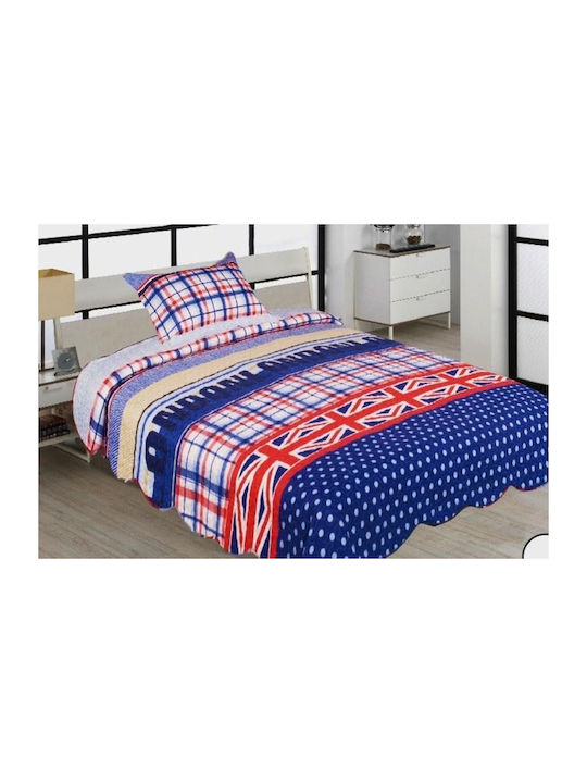 Linea Home Britain Σετ Κουβερλί Μονό Βαμβακερό Μπλε 160x220cm 2τμχ