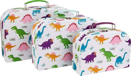 Sass & Belle Dekorativer Koffer Roarsome Dinosaurier aus Metall 3 Stück Weiß