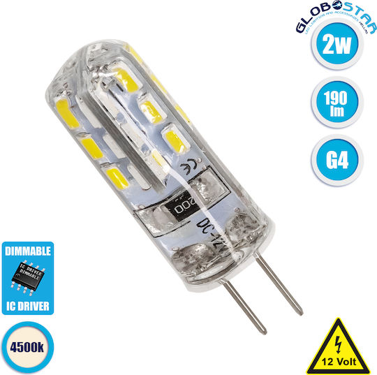 GloboStar LED Bulb 2W for Socket G4 Natural White 190lm Dimmable