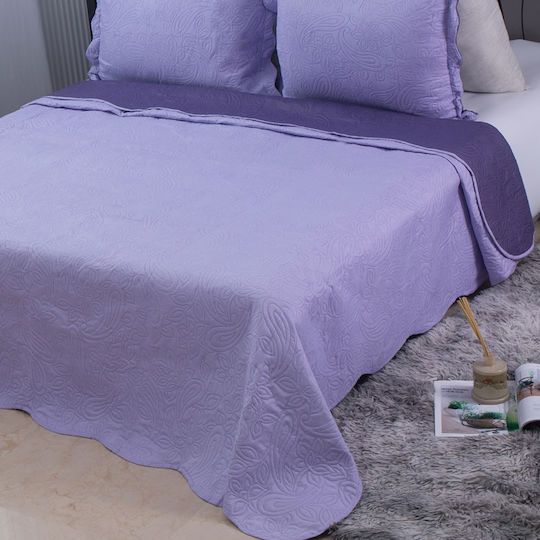 Silk Fashion Solid Σετ Κουβερλί Υπέρδιπλο από Βαμβάκι & Πολυεστέρα Lila 220x240cm 3τμχ