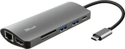 Trust Dalyx 7-in-1 USB-C Docking Station with HDMI 4K PD Ethernet Silver