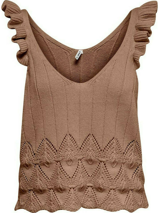 Only Damen Sommer Bluse Ärmellos mit V-Ausschnitt Morning Coffee