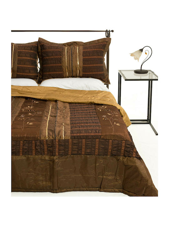 Silk Fashion 10506 Set Coverlet Single Cotton Satin Coffee 160x220cm 2pcs