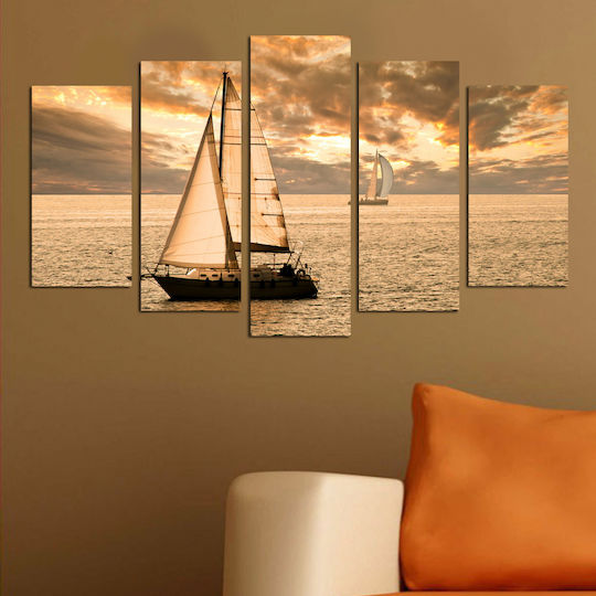 Freebox Sunset Sailing Fünffach Gemälde Hölzernes 100x60cm