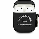Karl Lagerfeld 21 Rue ST-Guillaume Hülle Silikon mit Haken in Schwarz Farbe für Apple AirPods 1 / AirPods 2