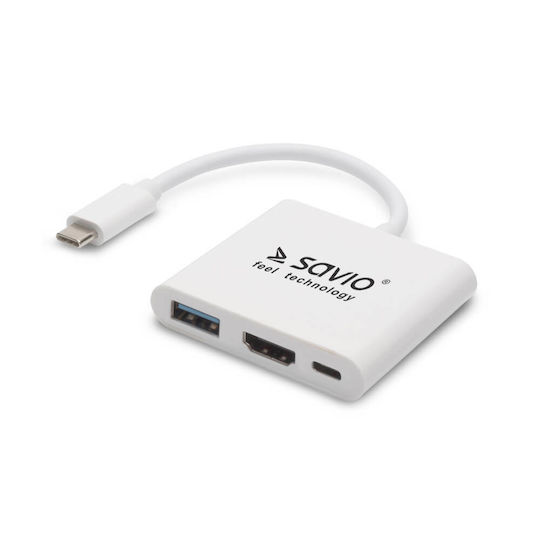 Savio USB-C Докинг станция с HDMI 4K PD Бял (AK-48)
