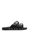 Pescura Leather Women's Flat Sandals in Black Color
