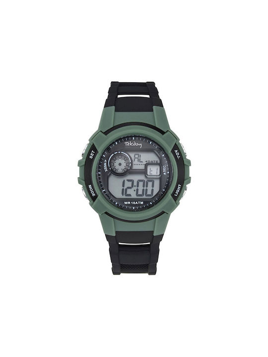 Tekday Ψηφιακό Ανδρικό Ρολόι 44mm Χρονογράφος Μπαταρίας με Μαύρο Καουτσούκ Λουράκι
