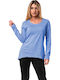 Women's Blouse Cotton Long Sleeve Light Blue