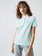 Lacoste Women's Polo Blouse Short Sleeve Striped Light Blue