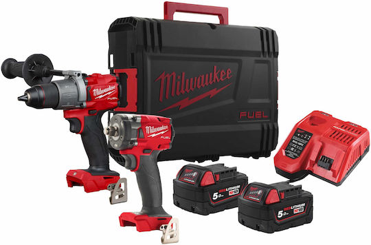 Milwaukee M18 FPP2T2-502X Set Impact Drill Driver & Impact Screwdriver 18V with 2 Batteries 5Ah and Case
