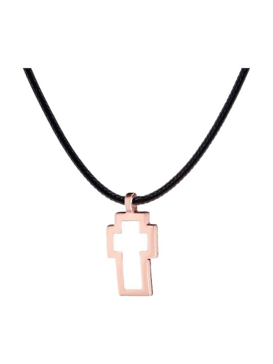 Very Gavello Gold Cross with Cord Pink with Polished Finish Tattoo VPTA M 9K 74cm