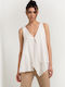 Toi&Moi Women's Summer Blouse Sleeveless with V Neck White