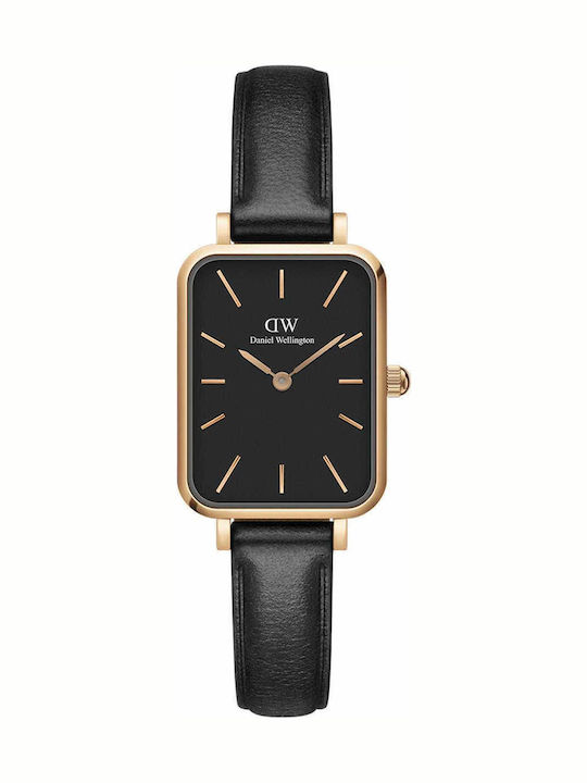 Daniel Wellington Quadro Pressed Sheffield Women's Watch with Black Leather Strap