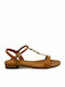 Leather Women's Flat Sandals in Beige Color