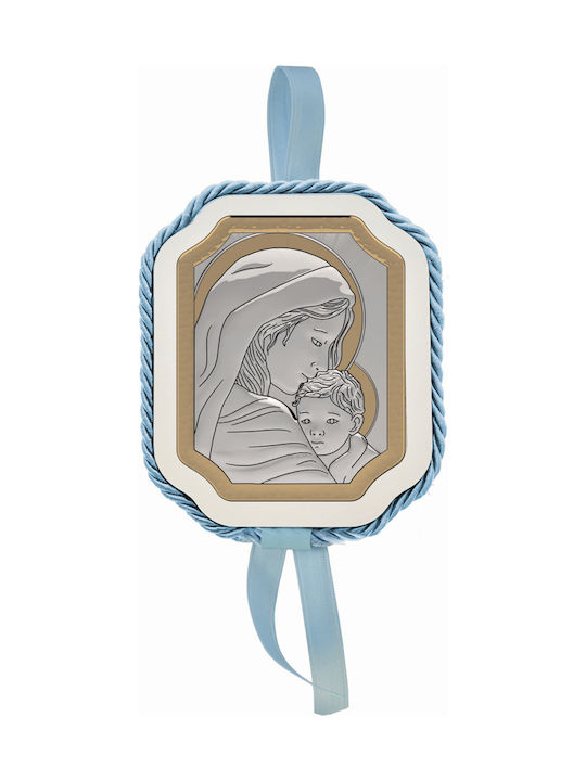Slevori Φυλαχτό Κούνιας Παναγία Heilige Ikone Kinder Amulett mit der Jungfrau Maria aus Silber F00308SHGBL-88X105