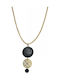 Handmade necklace with gold metal filigree motif and black lava stones (tatu moyo) 1114-731XA