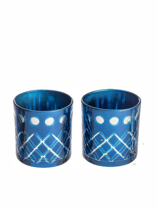 JK Home Decoration Set of Candle Holders Glass suitable for Tealights Blue 8x8x8cm 2pcs