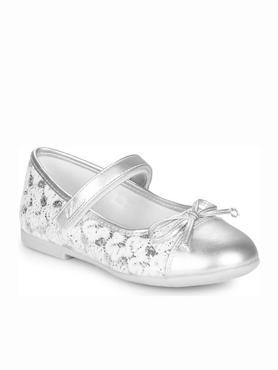Kids Leather Ballerinas Cleliana with Hoop & Loop Closure Silver