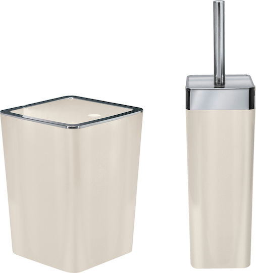 Kleine Wolke Match 84828484201 Kunststoff Set aus Toilettenbürste und Mülleimer für das Badezimmer 5Es Beige
