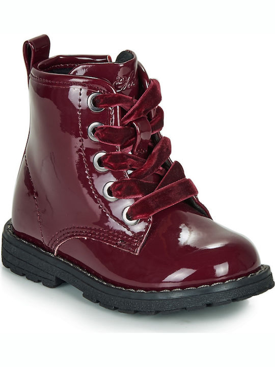 Colles Leather Kids Boots with Laces Burgundy