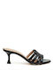 Mourtzi Leather Women's Sandals Black with Thin Medium Heel