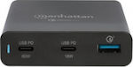 Manhattan Ladestation mit USB-A Anschluss und 2 USB-C Anschlüsse 60W in Schwarz Farbe (102223)