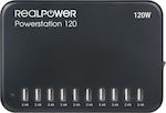 RealPower Ladestation mit 10 USB-A Anschlüsse in Schwarz Farbe (321132)