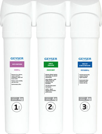 Geyser Smart Universal Συσκευή Φίλτρου Νερού Τριπλή Κάτω Πάγκου Διατομής 1/4'' με Βρυσάκι & Ανταλλακτικό Φίλτρο Geyser Carbon Ag 0.4μm, Geyser Aragon Smart 0.4μm,Geyser Postcarbon 0.4μm