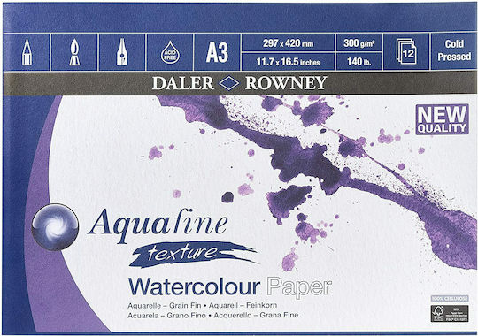 Daler Rowney Sketch Pad Aquafine Pad Texture 300g/m2 42x29.7cm 12Φ A3 29.7x42cm