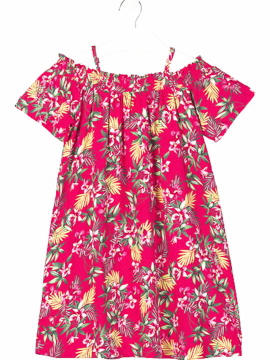 Children's Dress Short Sleeve Floral Fuchsia