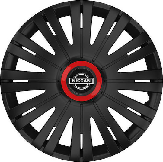 Versaco Car Hubcap Set Active RR with Nissan Emblem 15" 4pcs Red