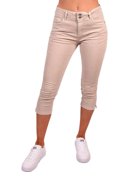 Tom Tailor Women's High-waisted Capri Chino Trousers in Regular Fit Beige